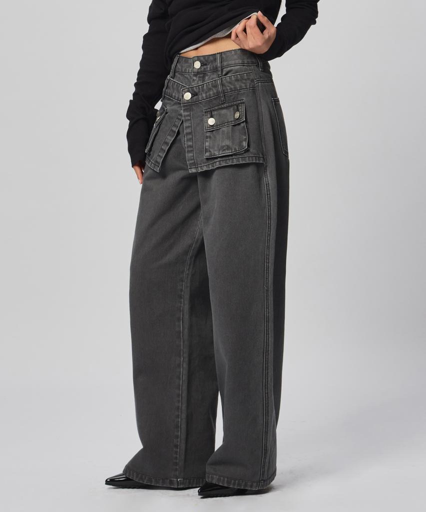 Beodeonteu Garment Dyed Multi-Pocket Layered Pants [Charcoal]