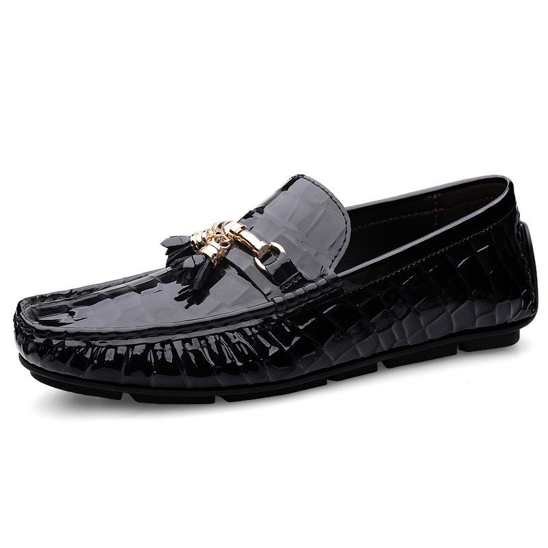 Men's Embossed Cowhide Moccasins - Slip-On Casual Leather Driving Loafers 