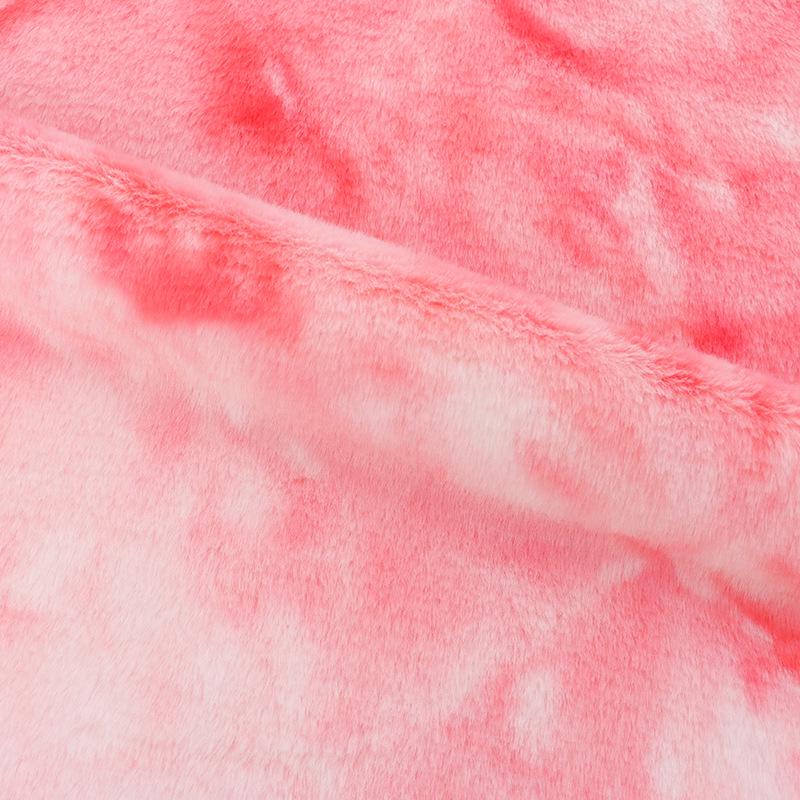 Tecido de pelo de coelho de imitação de veludo tingido com gradiente de arco-íris com cores de fantasia