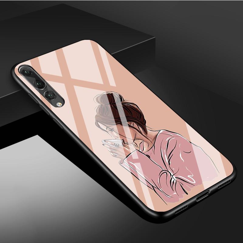 Lady Tempered Glass Phone Case For Huawei P20 P30 P40 P40 Lite Pro Psmart Mate 20 30 Cover Shell