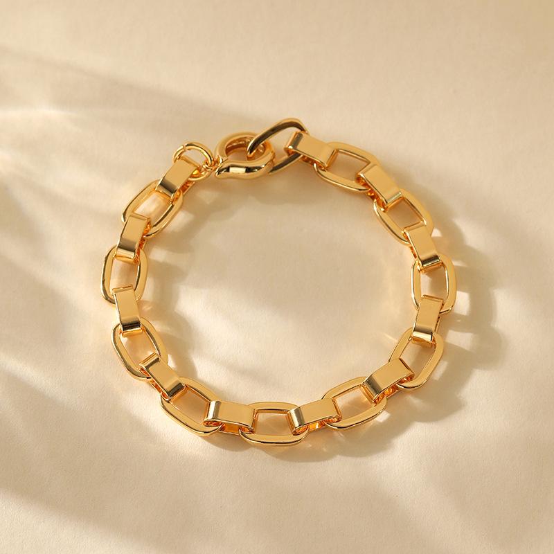 Minimalist Gold Plated Color Retention Neutral Thick Chain Handmade Plain Bracelet