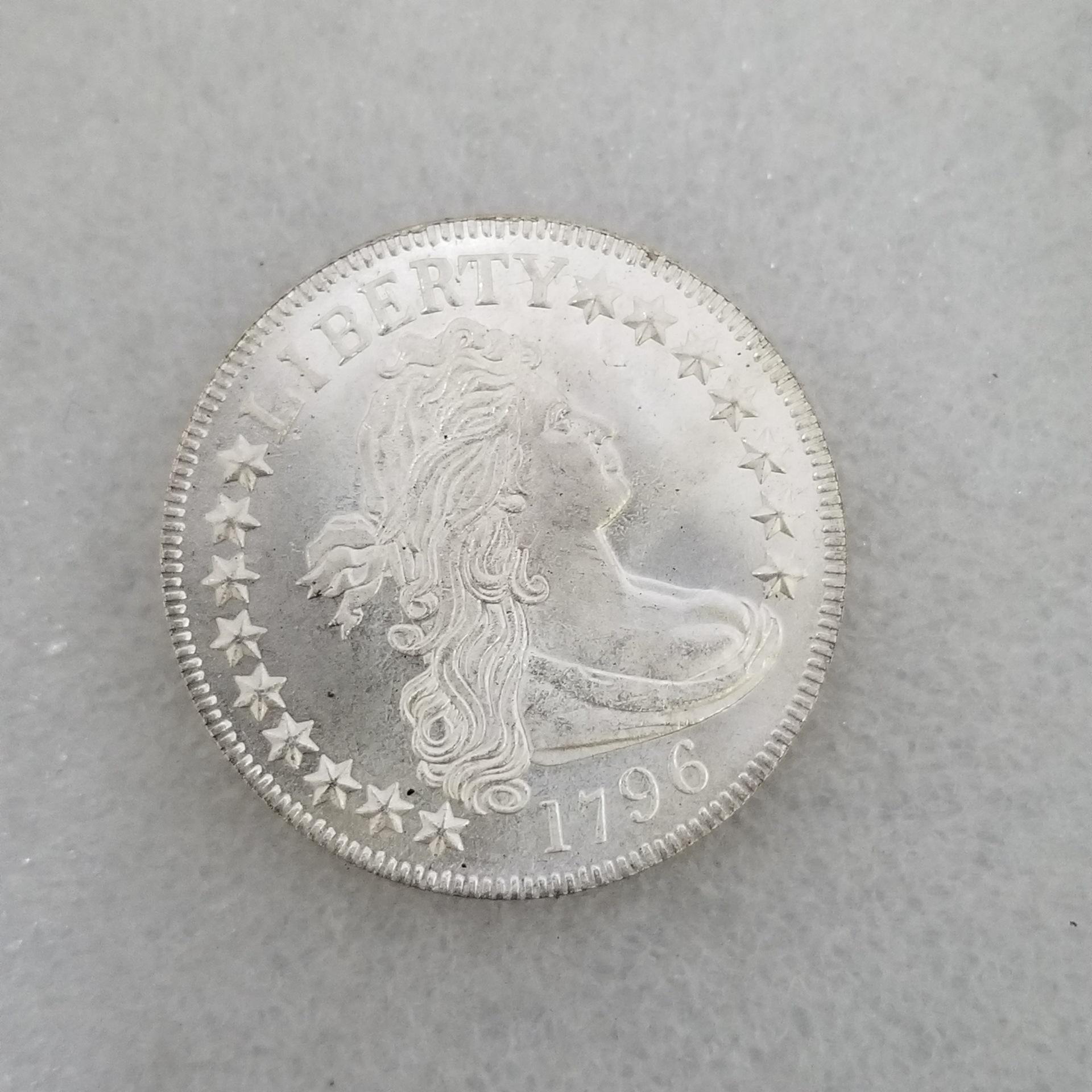 American 1796 Silver-Plated Brass Antique Craft Silver Dollar Round #3494 No