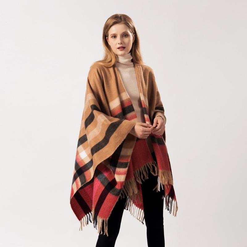 Ladies scarf autumn and winter thorn plaid fringed versatile thermal shawl cape dual-purpose fashion