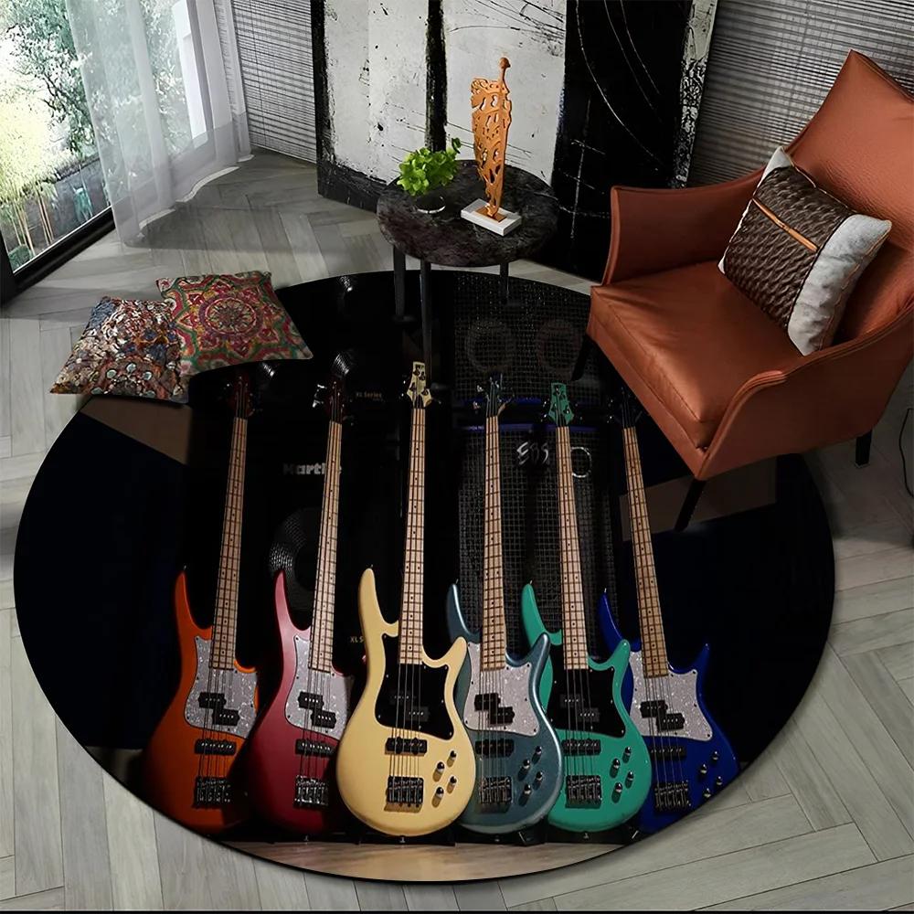 Elektrische Gitarre Klassische Gitarre Runder Teppich für Wohnzimmer Schlafzimmer Kinderzimmer Dekoration, Haustierbereich Teppich Rutschfeste Bodenmatte