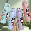 1PC Christmas Snowman Winter Pattern 750ml Color Plastic Sports Water Bottle Leakproof Flip Straw Lid Suitable for Sports Office Home Use