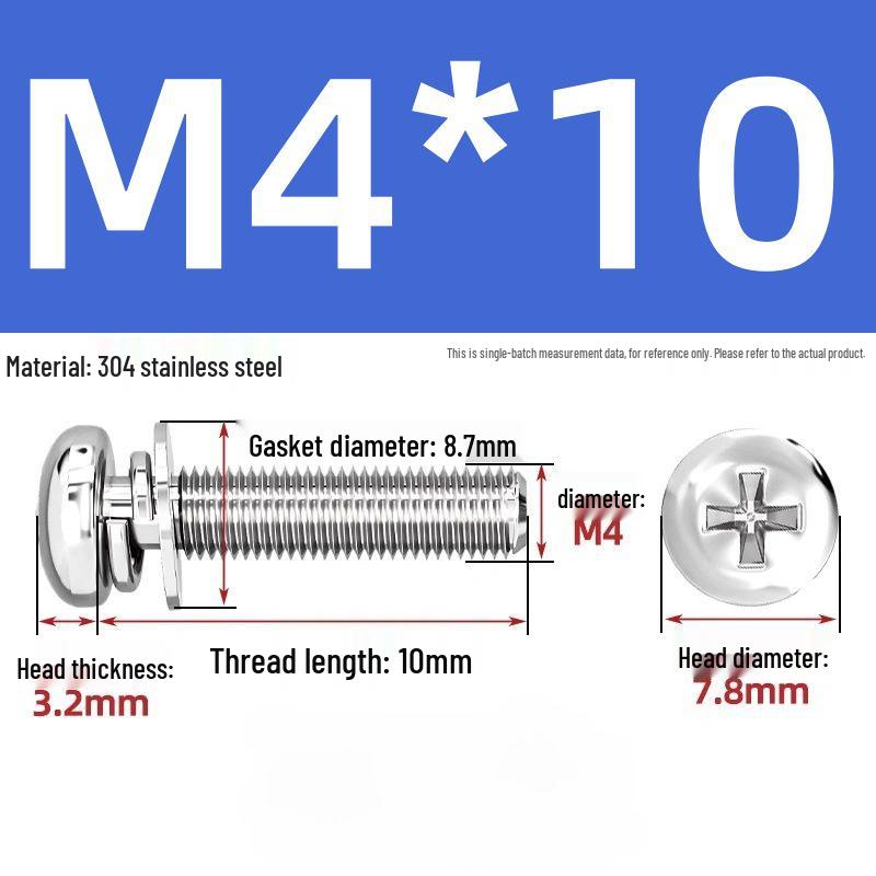 304 Stainless Steel Phillips Pan Head Combo Screw with Flat and Spring Washers