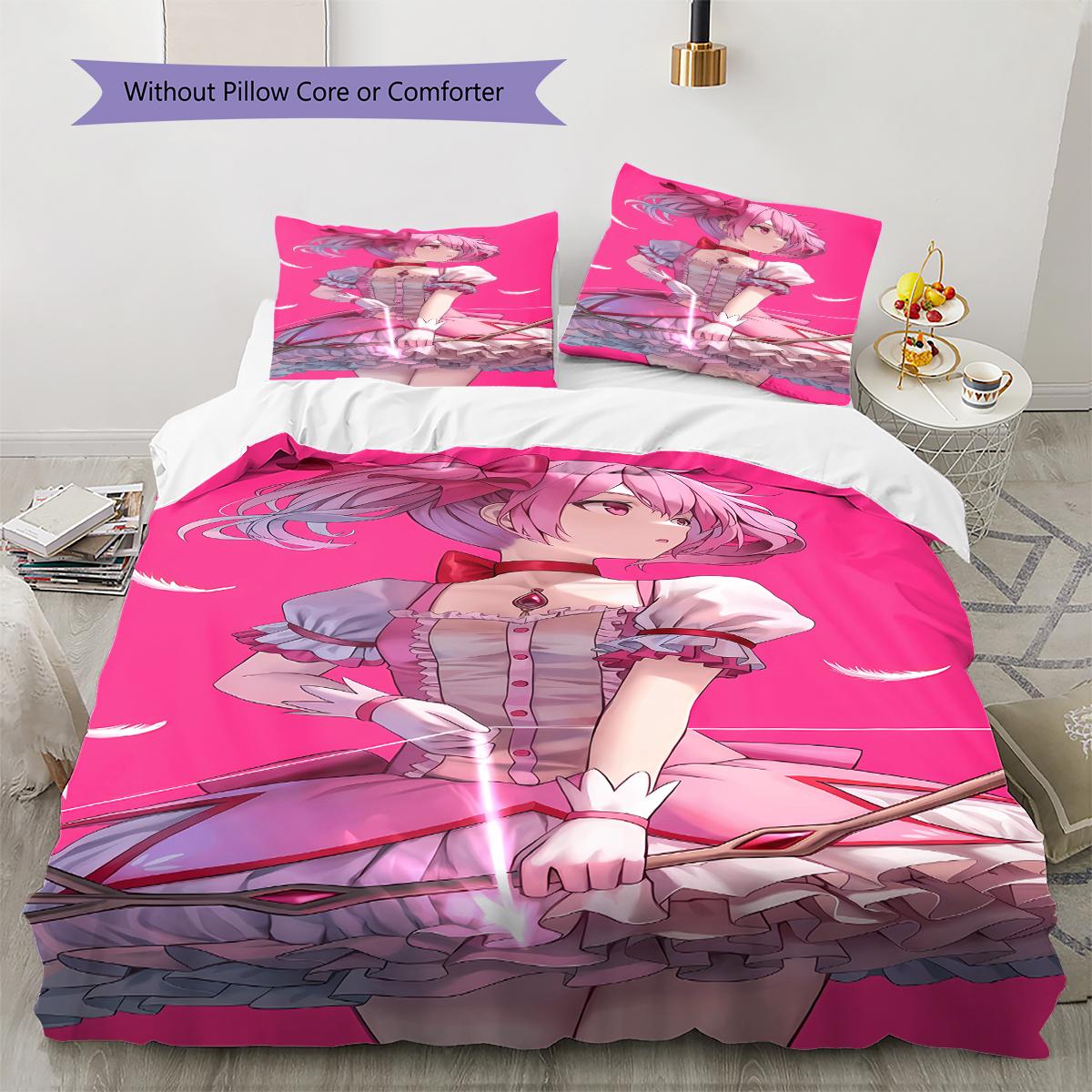 

Постільна білизна з візерунком Puella Magi Madoka Magica, Комплект ковдри, Підковдра, Наволочка, Домашній подарунок на день народження (1 * підковдра + 2 * наволочка, без наповнювача) 155x200cm