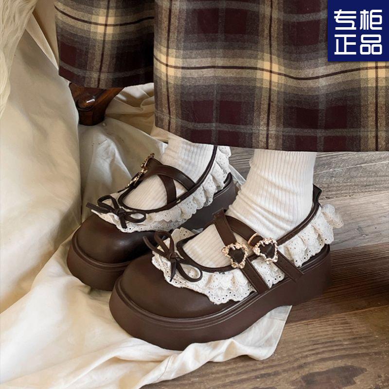 Retro Bow Platform Small Leather Shoes Women's New Spring and Autumn with Skirt French Mary Jane Single Shoes