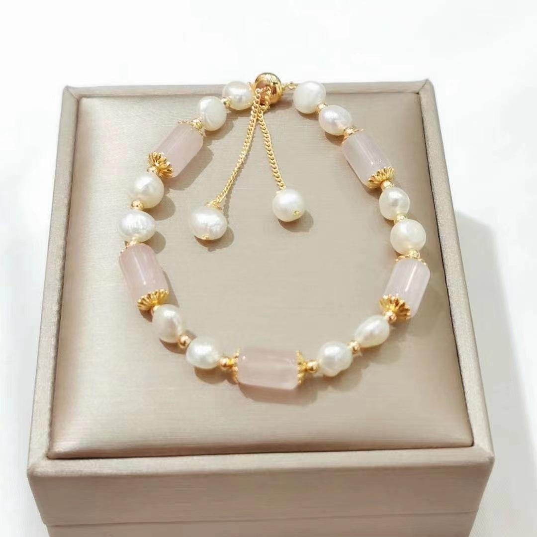 Natural Powder Crystal Bucket Beads Baroque Special-Shaped Pearl Bracelet Women S Freshwater Pearl Jewelry Small Fresh Women S Jewelry