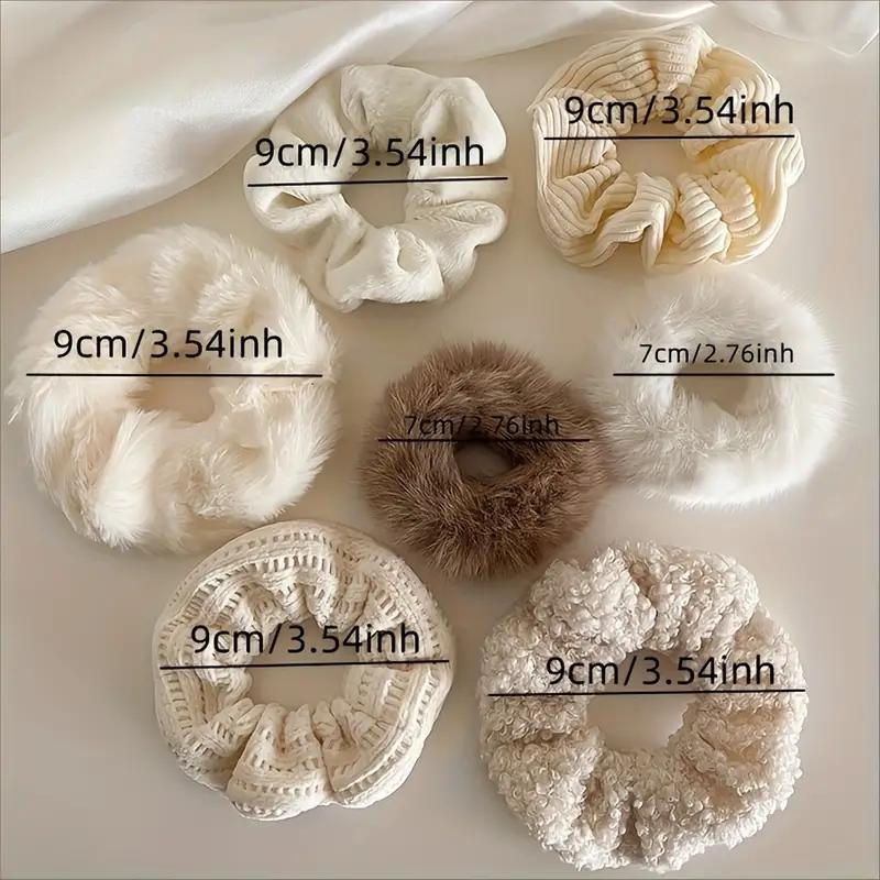 7 Pcs Fuzzy Hair Scrunchies Soft Knit Hair Elastic Band For Women Party Daily Hair Accessories Cute Hair Styling Decoration For Women Girls