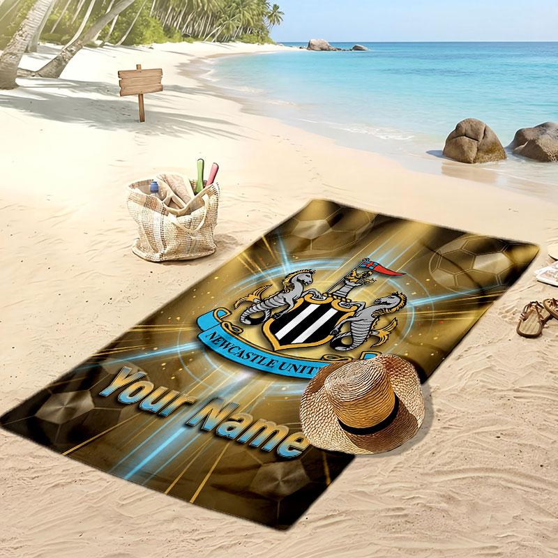 Newcastle United FC Personalized Printed Beach Towel Soccer Logo Support Custom Name Text Absorbent Towel For Sport Travel Special Gift