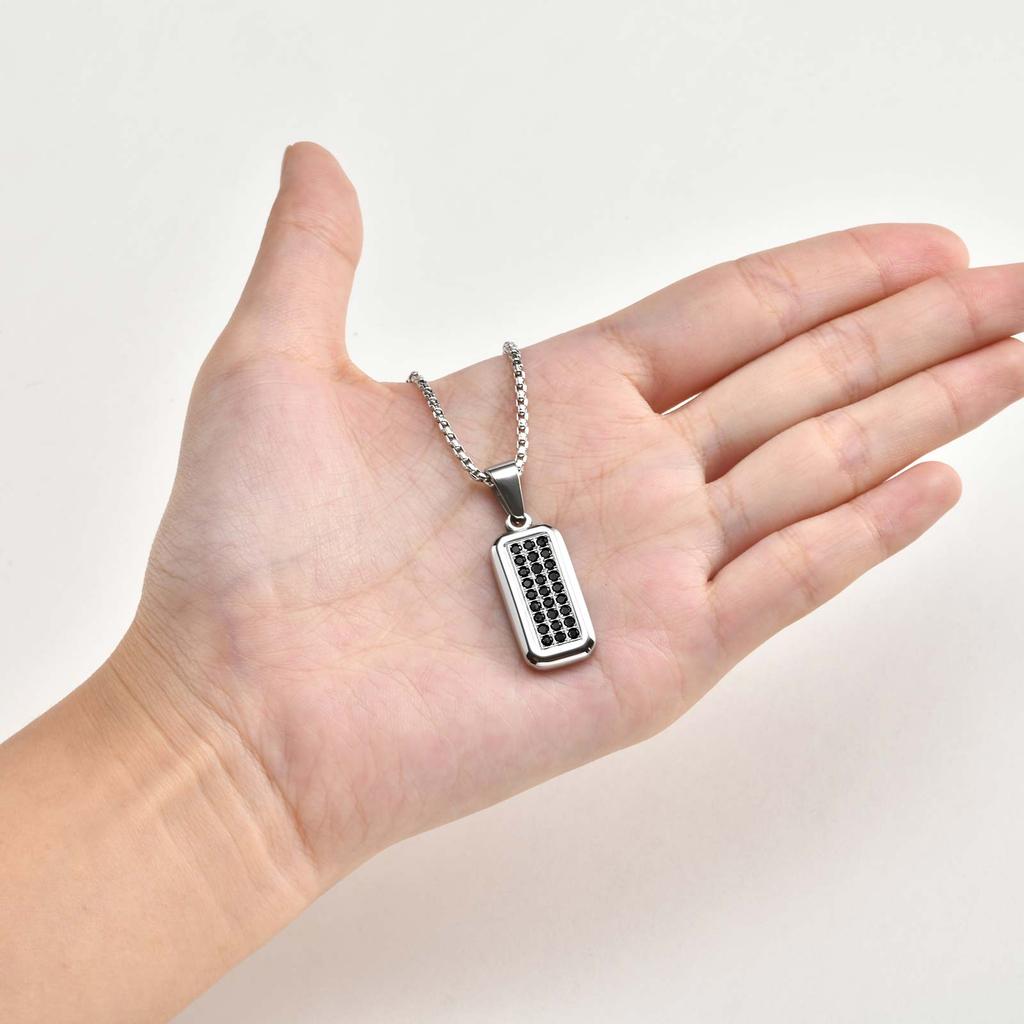 Vnox Stainless Steel Geometric Dog Tag Pendant Necklace for Men, Cubic Zirconia Box Chain Jewelry, Punk Style Hip Hop Necklaces