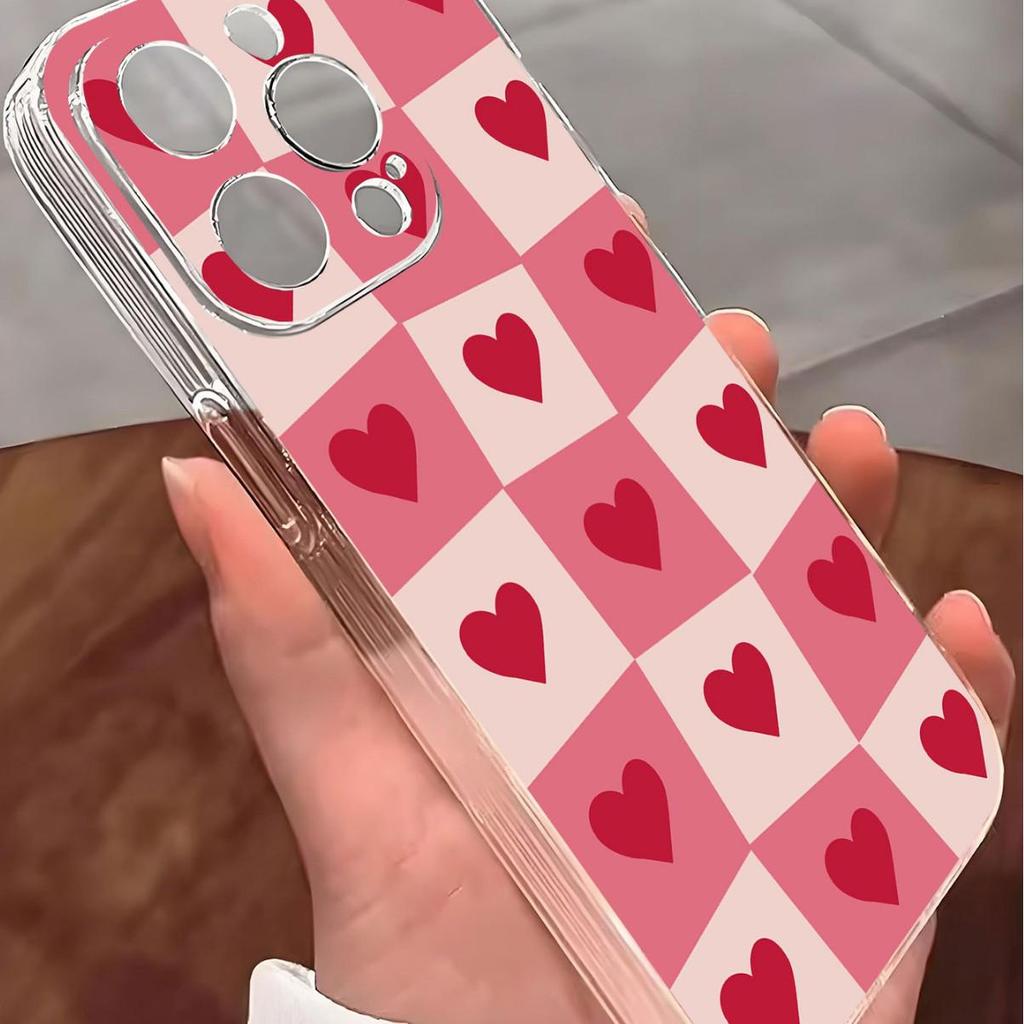 Pink Plaid Anti-Fall Transparent Case for iPhone 14-17 Promax