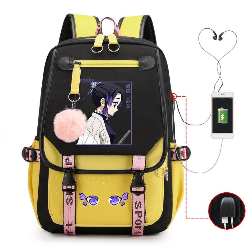 Japan Cartoon Comics Demon Slayer Trendy USB High-Capacity Student Backpack with Spine Support 0019
