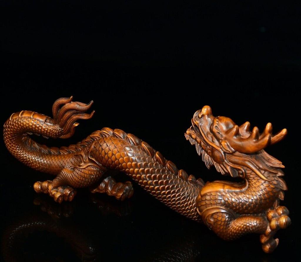 Chinese Antique Wooden Carvings Dragon Wood Carving Statue Oriental Home Decor