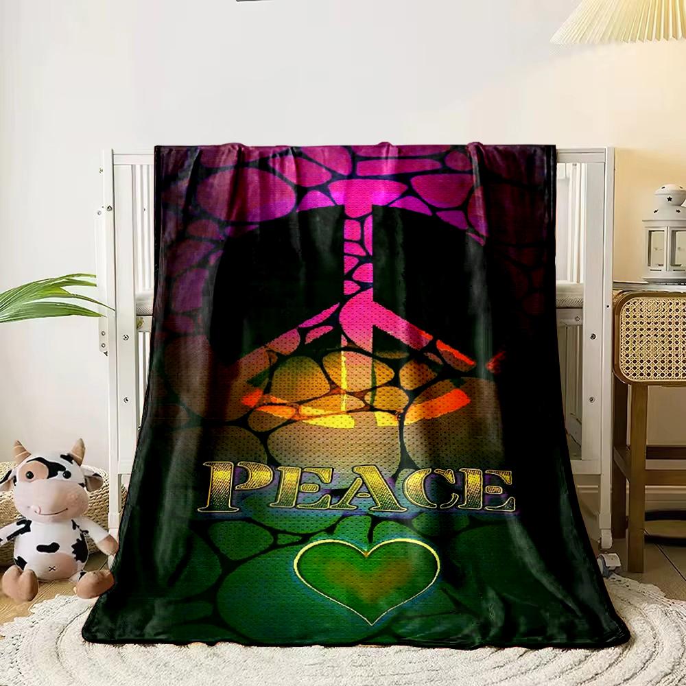 Peace Symbol with Heart Design Blanket Flannel blanket for bedroom, living room, sofa, and nap sofas.
