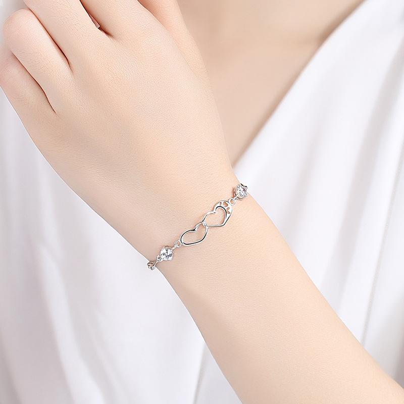 Pure Silver S999 Sterling Silver Heart-to-heart Bracelet, Simple and Sweet Bracelet, Romantic Gift for Girlfriend On Valentine's Day