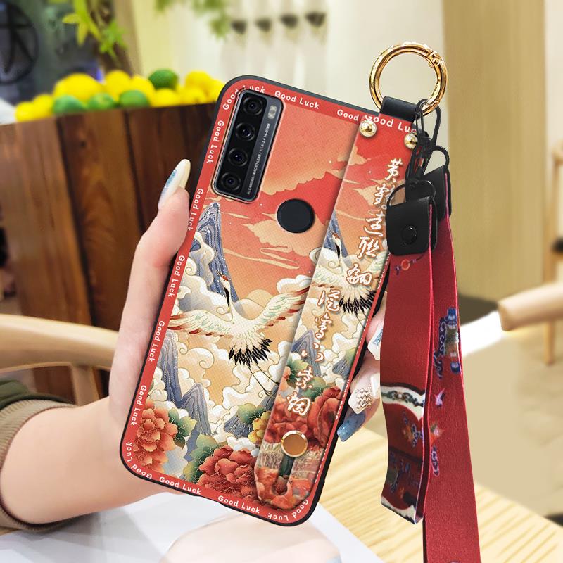 Anti-knock Ring Phone Case For TCL 20 SE Phone Holder Back Cover Elderly lady Dirt-resistant Protective Lanyard Silicone