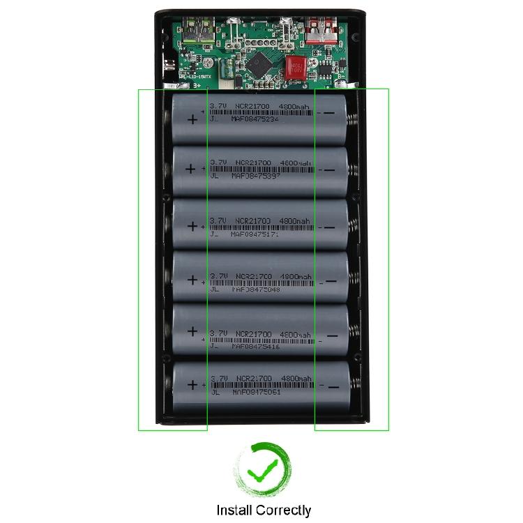 Detachable 5W 10W 22.5W QC3.0 LCD 6x21700 Battery for Case Power Bank for Shell