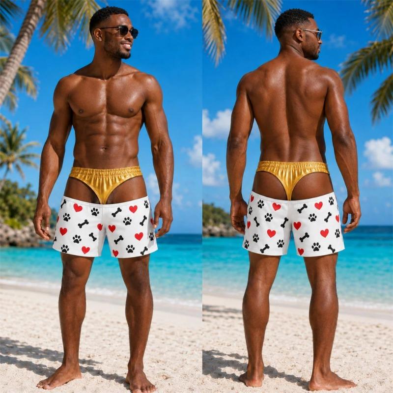 Summer Party Favorite Novelty Men Board Shorts Fake Denim 3D Print Drawstring Shorts For Beach Pool Funny Prank Outfit
