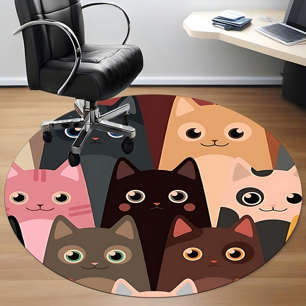 1pc Cat Collection Office Round Area Rug, Indoor Mat Suitable For Office, Under Office Chairs Bedroom Living Room Home Decor, Room Deco