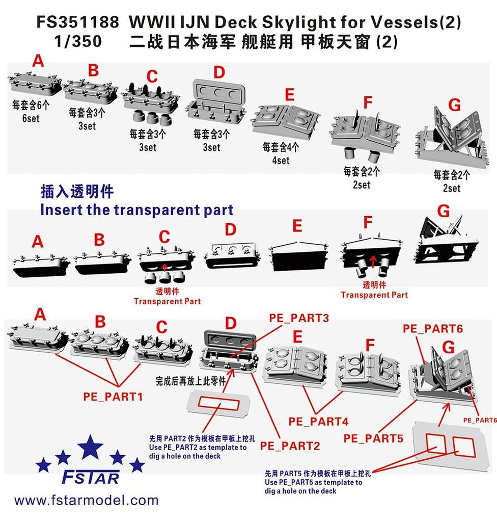 Five Star Model Japanisches Marine Schiff Deck Oberlicht 2 Kunststoffmodellbauteile FSM351188 1/350 (Schiffe)