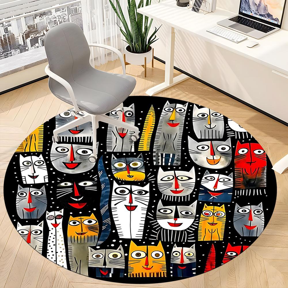 1pc Cat Party Office Round Area Rug, Indoor Mat Suitable ForOffice, Under Office Chairs Bedroom Living Room Home Decor, Room Decot149