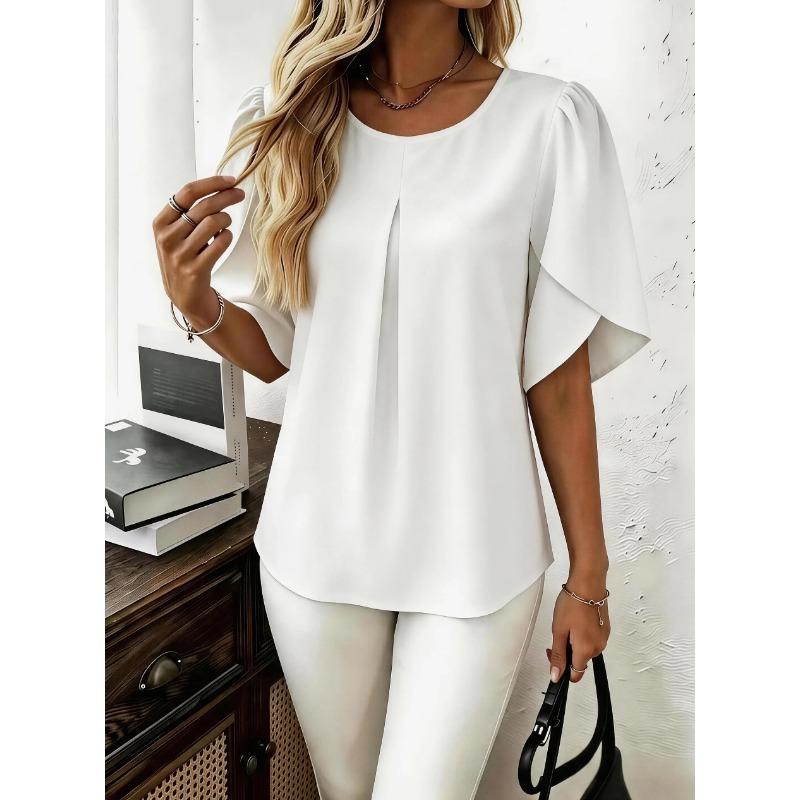 GMXIA Women's Fashion Short Sleeve O-Neck Summer Spring Casual Blouses & Shirts