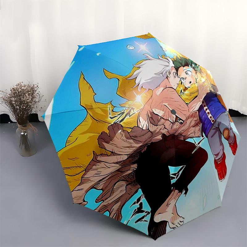 1pc My Hero Academia: Izuku Midoriya & Katsuki Bakugo Outdoor Umbrella - Automatic Opening/Closing, Portable 3-Fold Design with Iron Frame - Perfect G