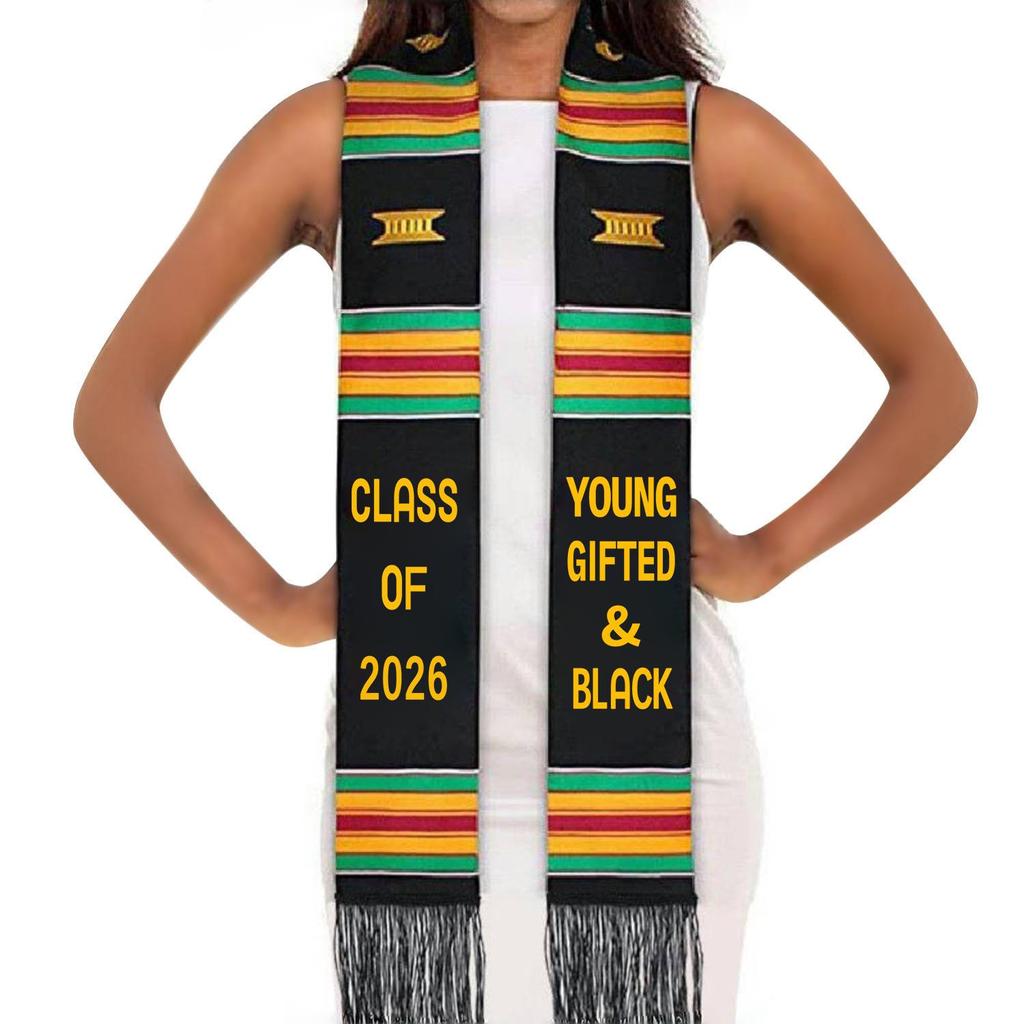 Black Satin Double Layer Tassel Graduation Stole with Logo for Coming-of-Age Ceremony