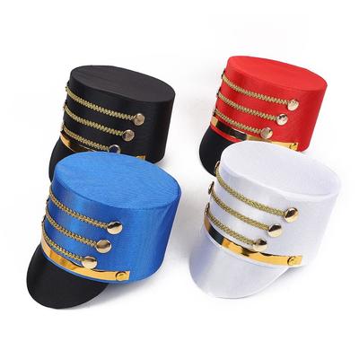 Cosplay Show Marching Band Hatt Guld Trim Ränder Soldat Topphatt Tamburmajor Mästarhattar Halloween