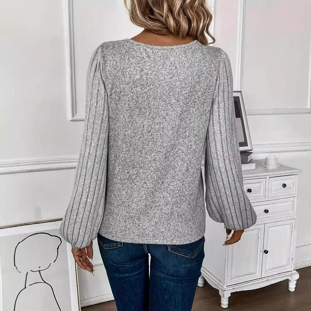 Pull Femme Automne/Hiver 2024 à Col en Dentelle Côtelée et Manches Raglan