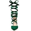 Allegra K Women's Velvet Lace-Up Chunky Heel Pointed Toe Pumps, Dark Green, Size 23.0cm