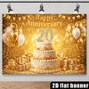 Sfondo 2D Oro per il 20° Anniversario con Torta, Regali e Striscione Scintillante