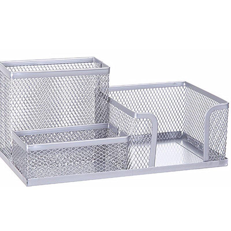 Creative Three-Compartment Metal Office Pen Holder