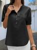 Women's Puff Sleeve Collared Blouse Half Button Down Cotton Loose Work Top