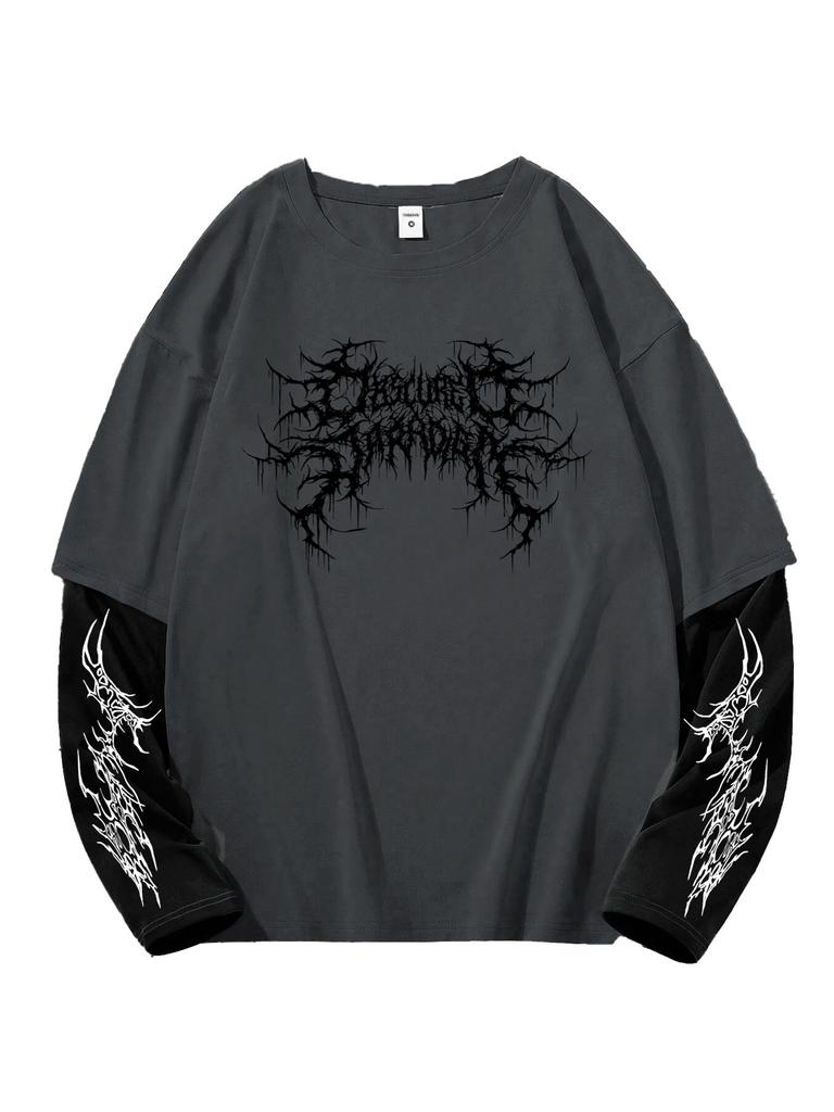 Herren Y2k Goth Shirt Grafik Oversized Langarm Rundhals T-Shirt Streetwear Oberteile Frühling Passform