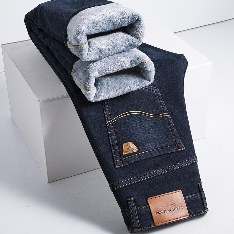 Fleece Jeans Winter Thickened Warm Casual Pants Straight Loose Autumn and Winter New Trousers