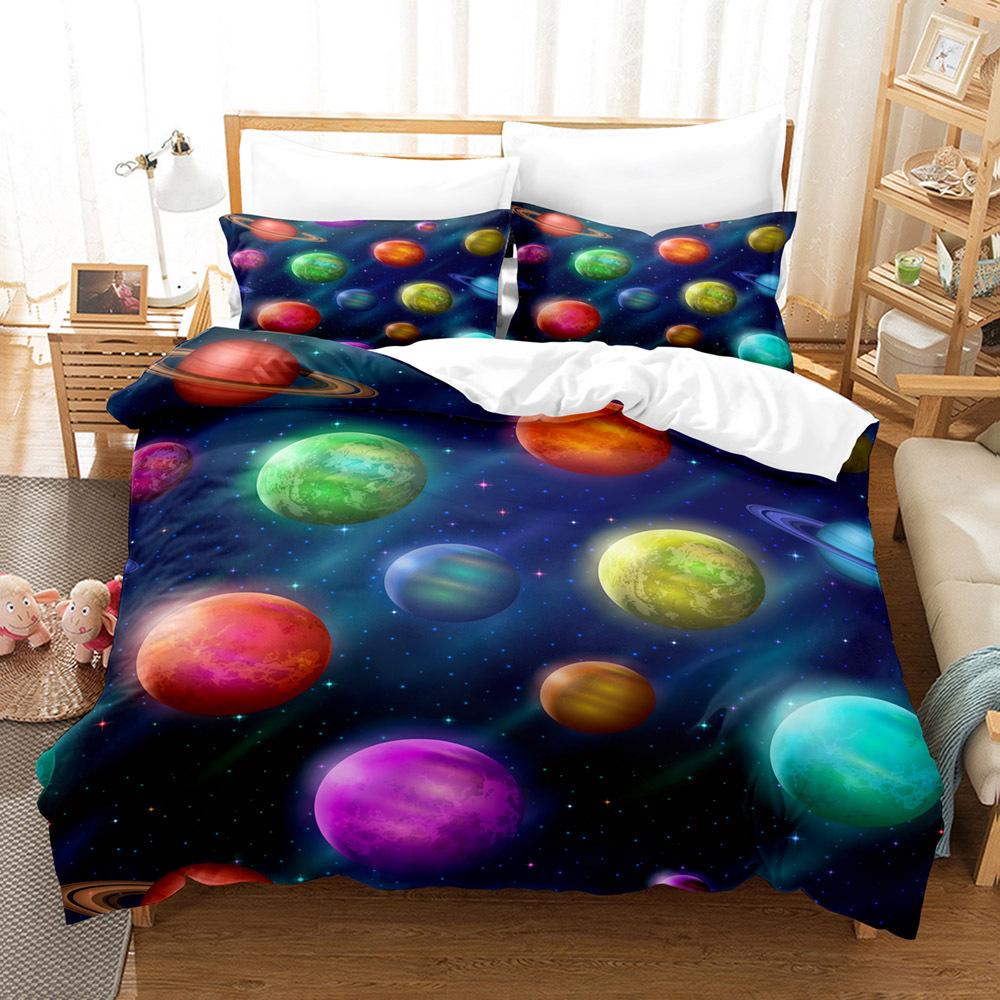 Home Textiles Star Space Pattern Three-Piece Digital Printing Sheet Bed Quilt Kit