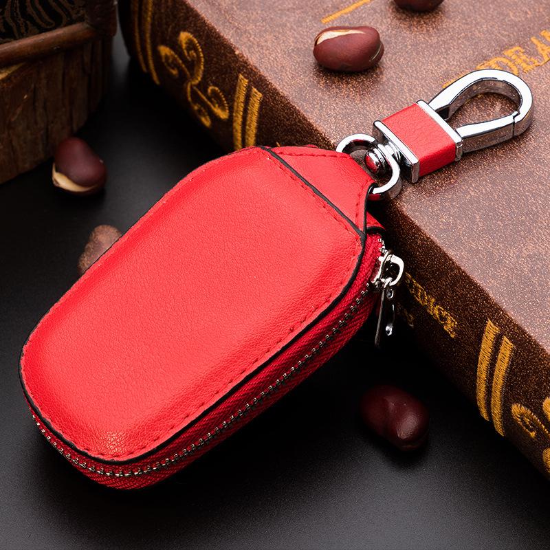 Men's Universal Cowhide Leather Car Key Case with Car Logo and Waist-Hanging Zipper