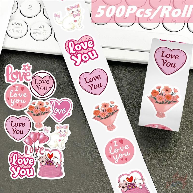 500Pcs/Roll Pink Valentine's Day - Sweet Love Kids Rewards Stickers - DIY Scrapbooks Album Decor Sealing Label Decals
