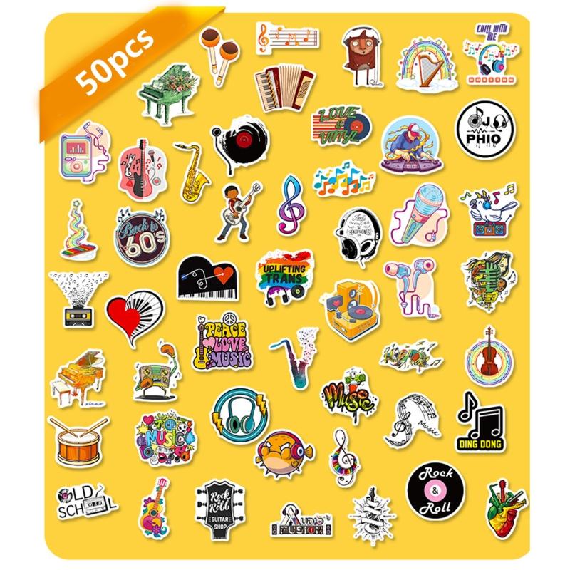 50pc Adhesive Music Decals Rock Roll Punk Vintage Stickers for Adults Kids Hydroflasks Laptop Skateboard Luggage Window