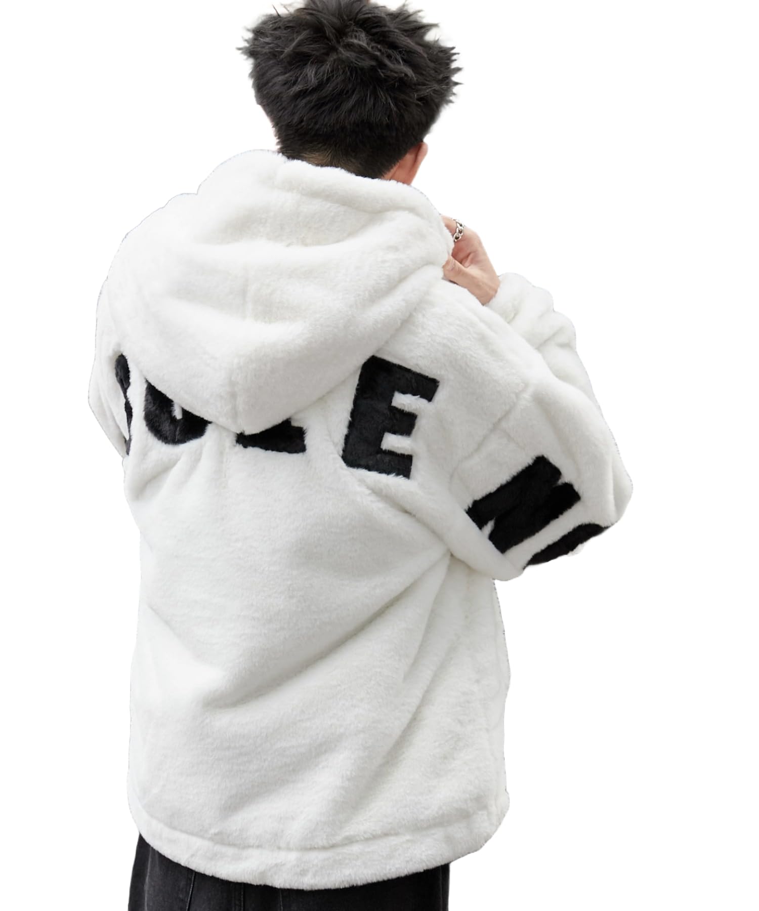 

WEGO Unisex Fur Hooded Graphic Blouson Outerwear Cold Weather Street Loose Size White Men s Jacket, Protection, Casual, Fit, Oversized, Spring/Winter білий