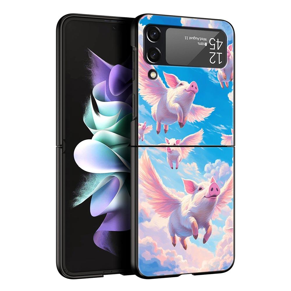 Cute Pig Hard PC Phone Case For Samsung Galaxy Z Flip 7 6 5 4 Black Cover For Galaxy Z Flip 3 Foldable Fundas Shell Capas Bags