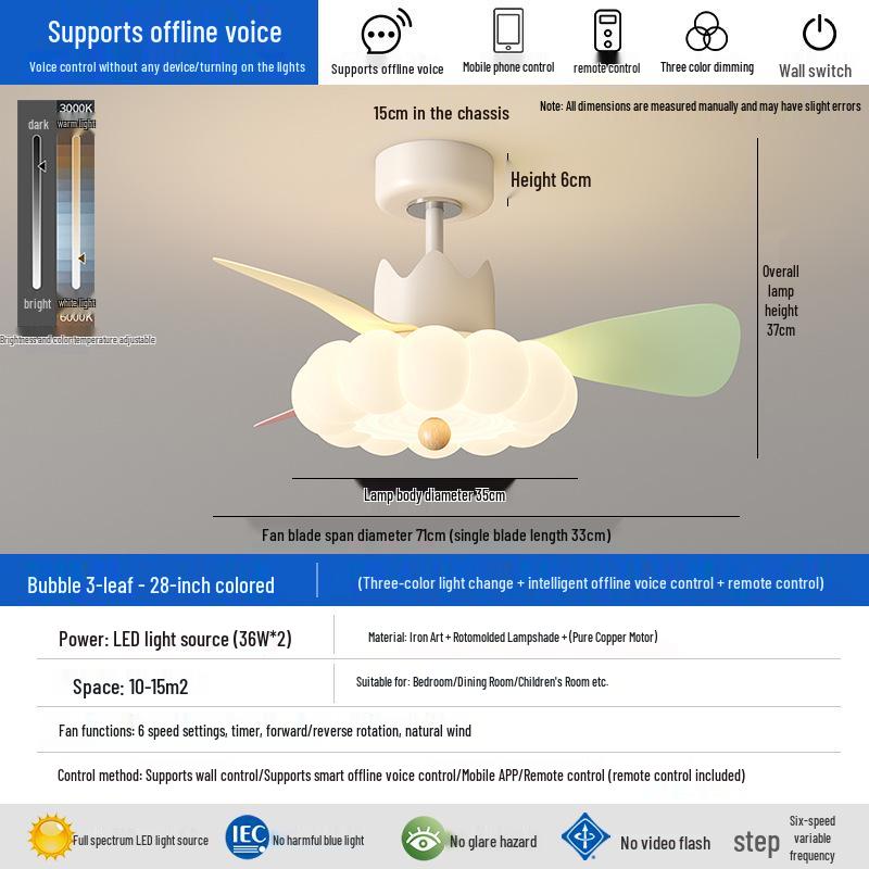 Silent LED Ceiling Fan Light for Children's Room and Study