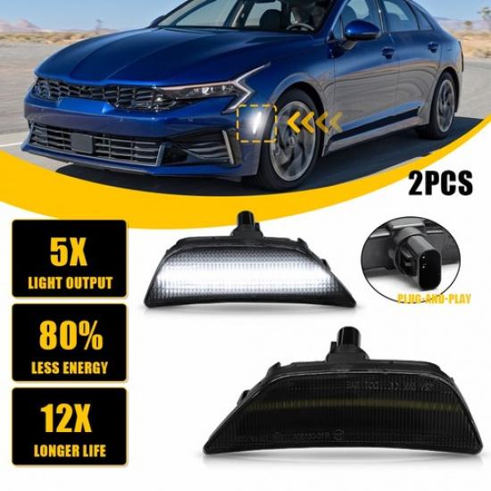 2x White Lamp LED Side Light Marker for Front Kia Smoked -2024 K5 921A2L3000