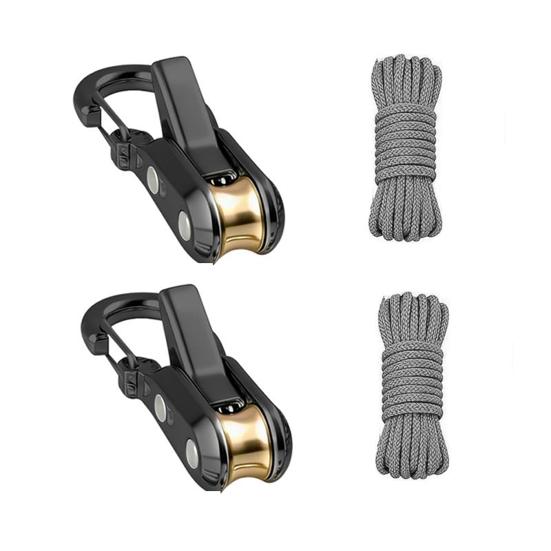 Rope set roller tensioner, metal pulley camping tent securing rope,equipped with safety lock,adjustable rope hook fastener слюда