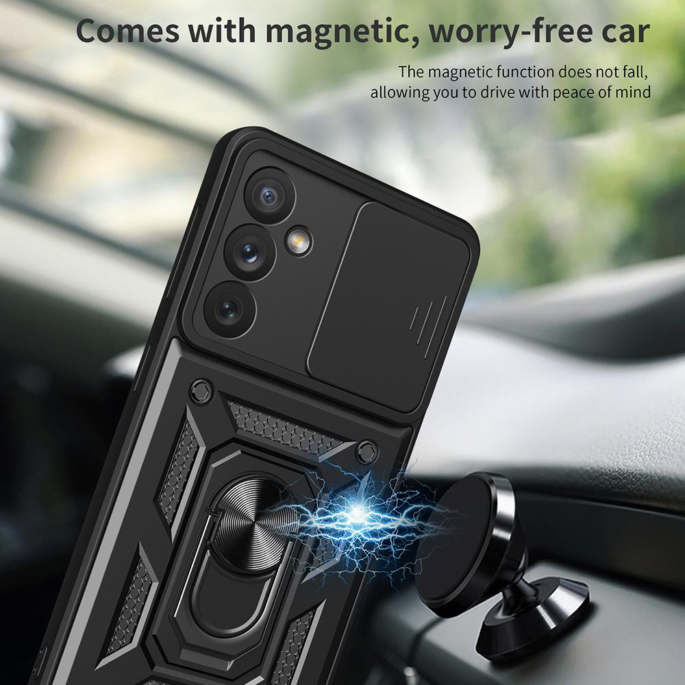 Für Samsung Galaxy A34 5G Stoßfeste TPU+PC Hülle Ring Ständer Schiebe Kamera Schutz Kratzfeste Rückseite