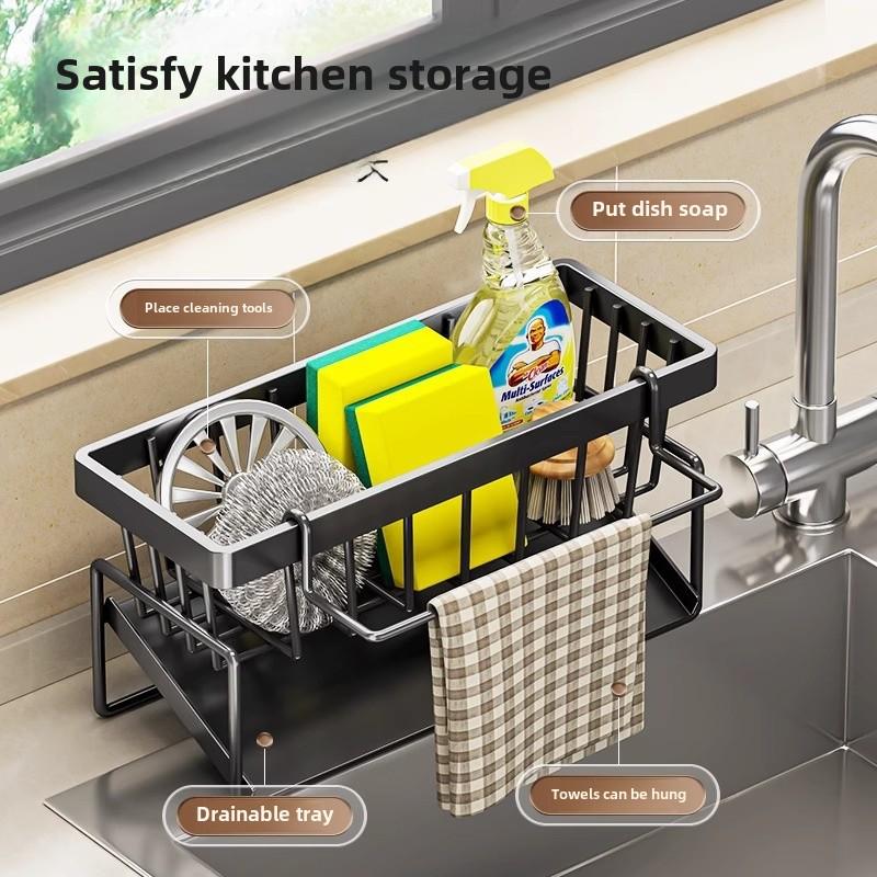 Punch-Free Kitchen Sink Rack: Drain, Rag, & Spice Organizer