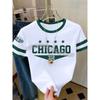 Womens Short Sleeve Color-Block CHICAGO NO.32 Print Y2k T Shirt Girl Round Neck Tee Outdoor Sports Adult Women's T-Shirt